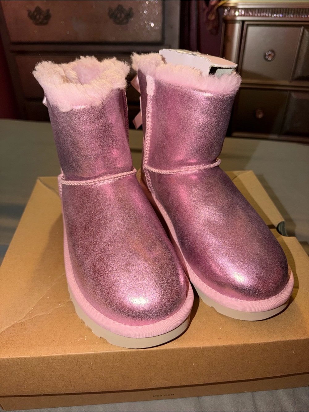 UGG Kids Metallic Pink Shearling Lined Boots